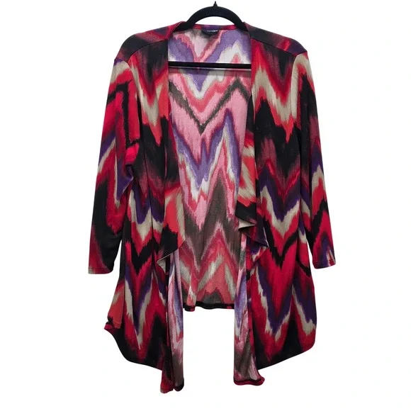 East 5th Womens Red Purple Chevron Open Front Waterfall Cardigan Size Large - Picture 1 of 6